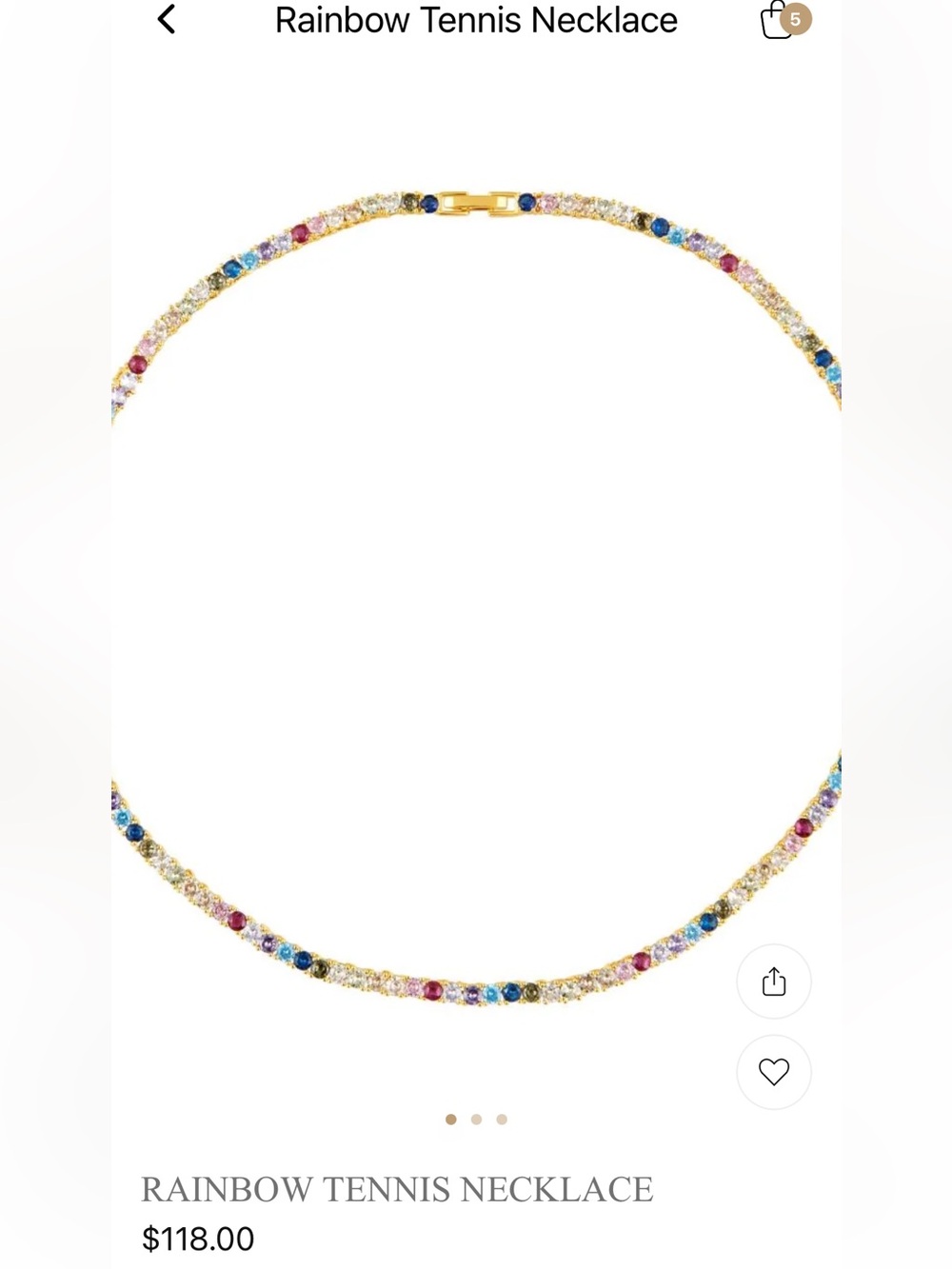 Sahira Jewelry Gold Rainbow Tennis Necklace with Multicolor Gemstones